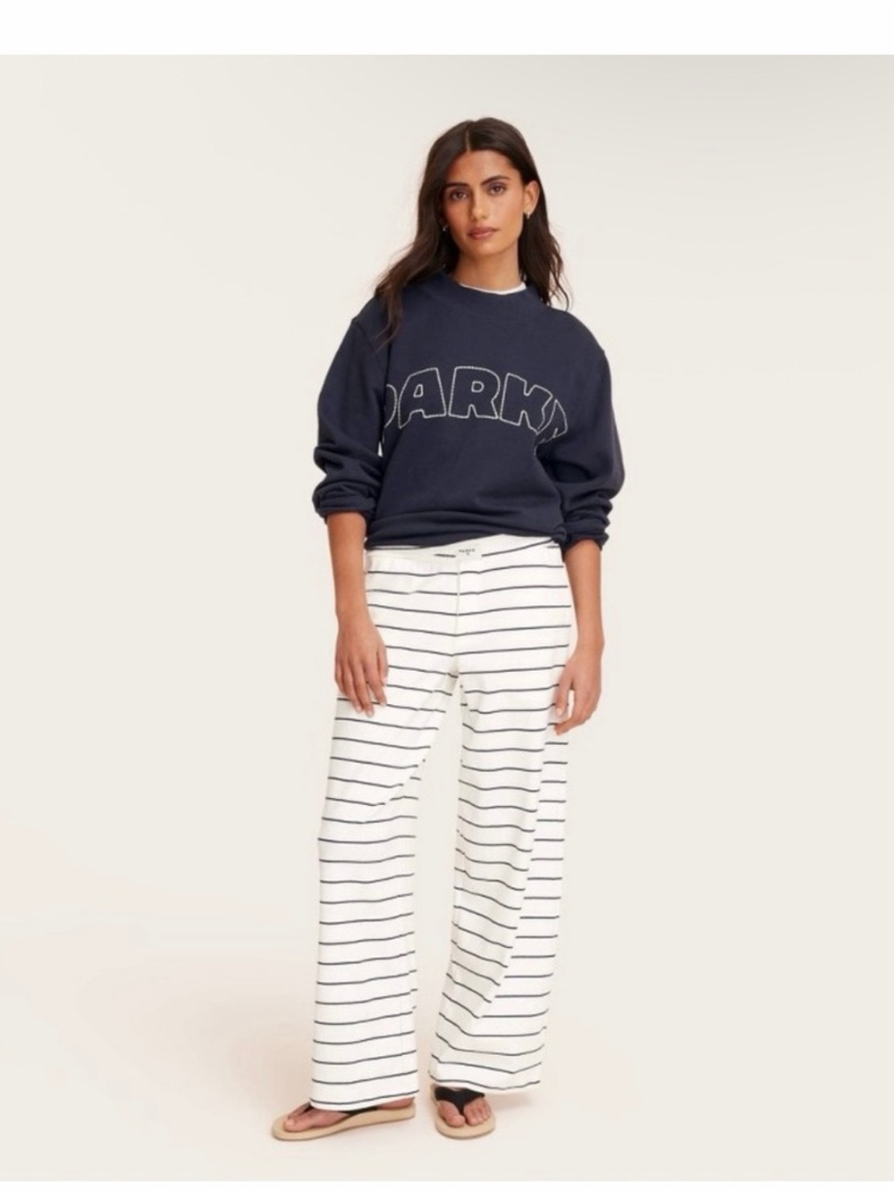 Striped Wide-Leg Track Pants - White/Navy
